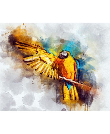 Papagal macaw galben-albastru - pictură în acuarelă