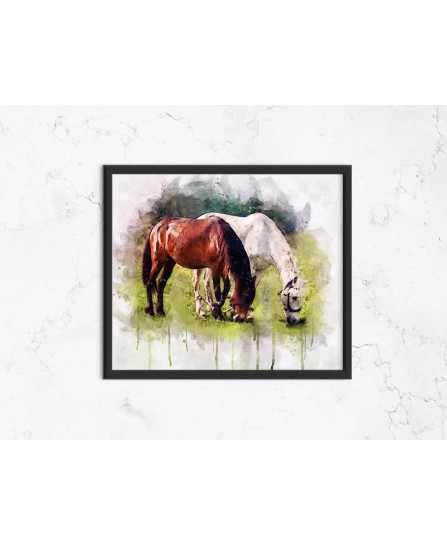 Grazing horses - watercolor painting Grazing horses - watercolor painting