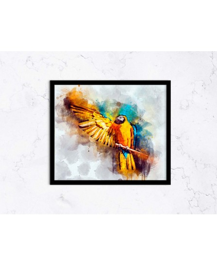 Papagal macaw galben-albastru - pictură în acuarelă