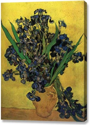Van Gogh - Vase with Irises Against a Yellow Background (canvas print)