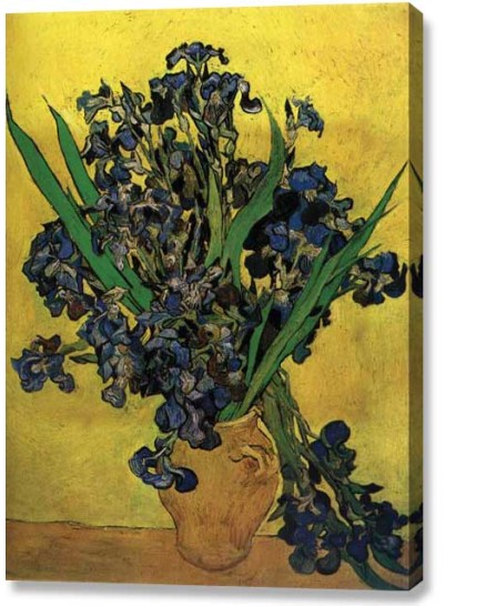 Van Gogh - Vase with Irises Against a Yellow Background (canvas print)