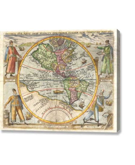 Карта - антична (America Novus Orbis 1596) - пано от канава Карта - антична (America Novus Orbis 1596) - пано от канава