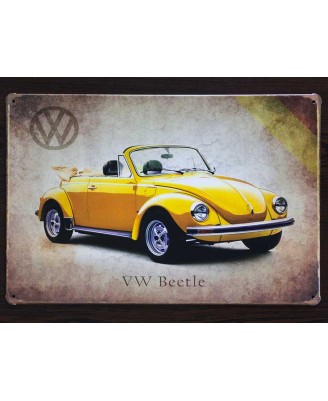 VW Beetle (Жълто Кабрио) - метална табелка 20х30см