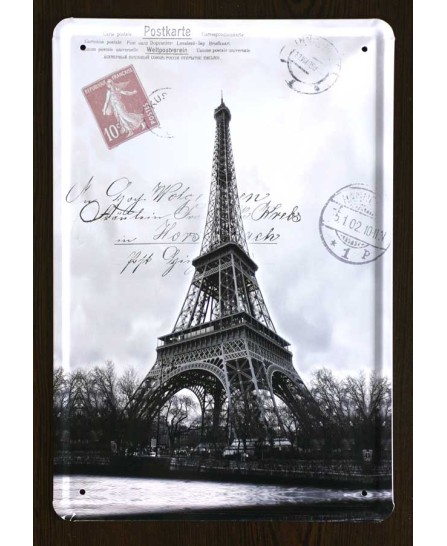 Paris - Eiffel Tower postcard - tin sign 20x30cm