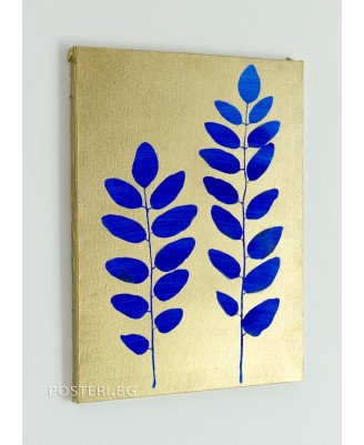 Flower Blue on Gold - acrylic painting 30x40cm Flower Blue on Gold - acrylic painting 30x40cm