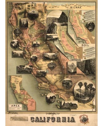 Map of California (1888) - 60x82cm Map of California (1888) - 60x82cm