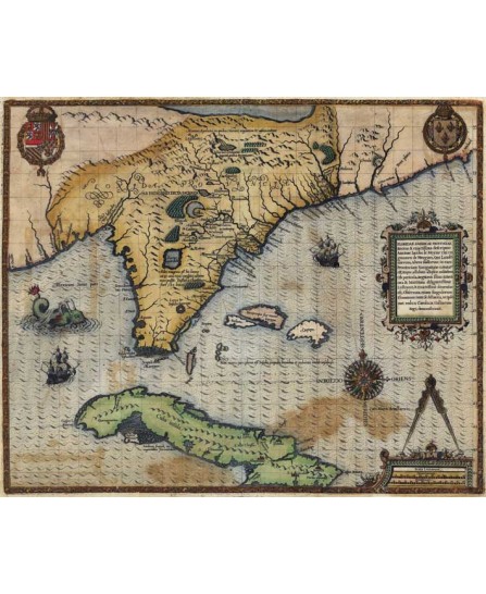 Карта на Флорида и Карибите - антична (1588) - 60x73см Карта на Флорида и Карибите - антична (1588) - 60x73см